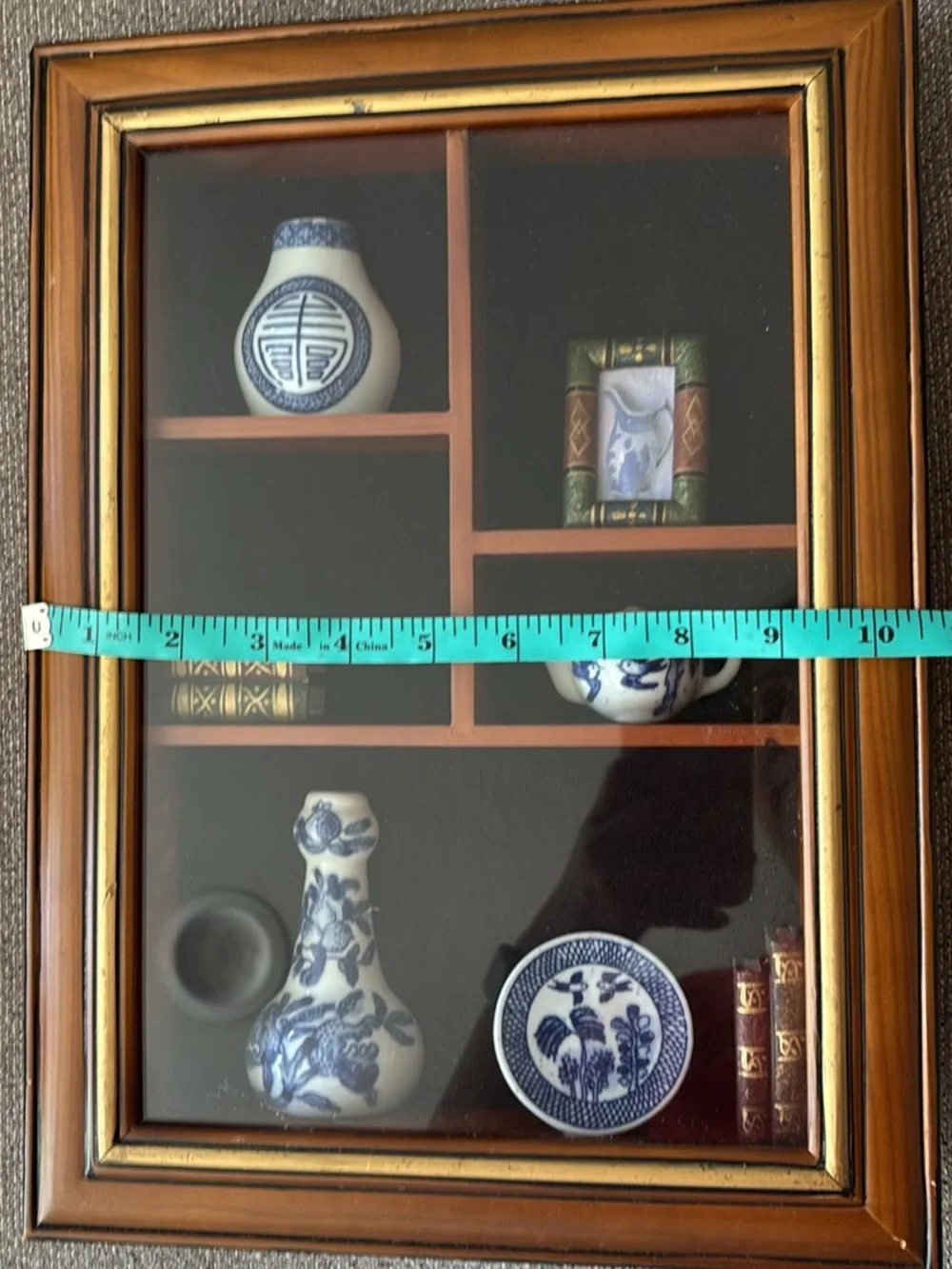 Vintage oriental cobalt blue  and White Porcelain Shadow Box Wall Decor